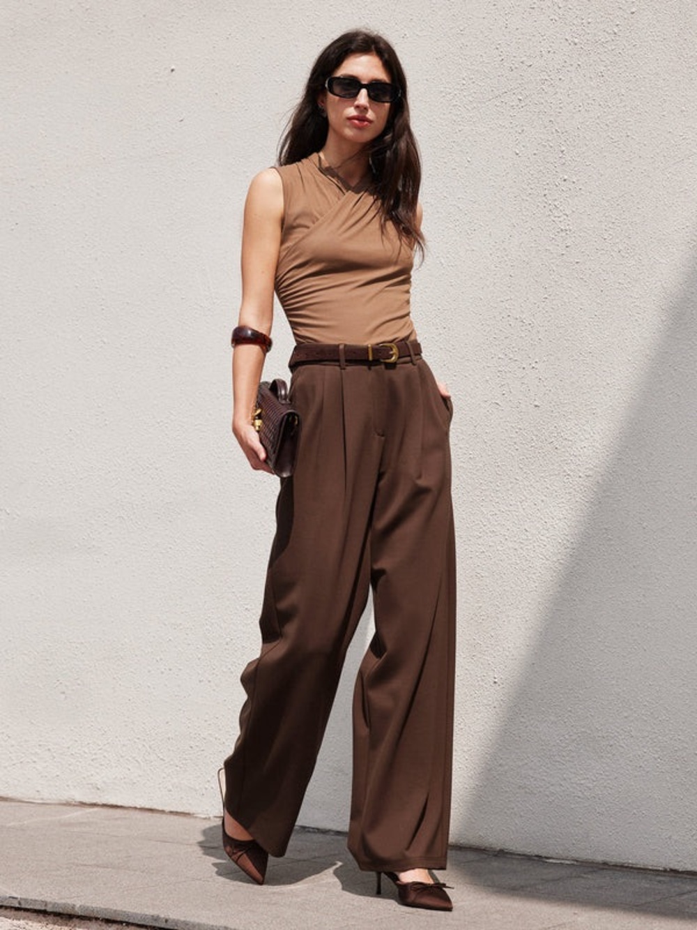 OGL Brown Breezy Wide Leg Pant with Pockets Size Medium Petite
